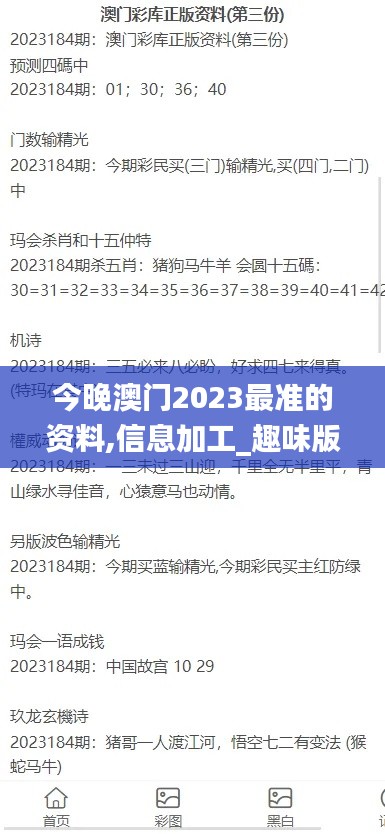 今晚澳門2023最準的資料,信息加工_趣味版PWX13.65