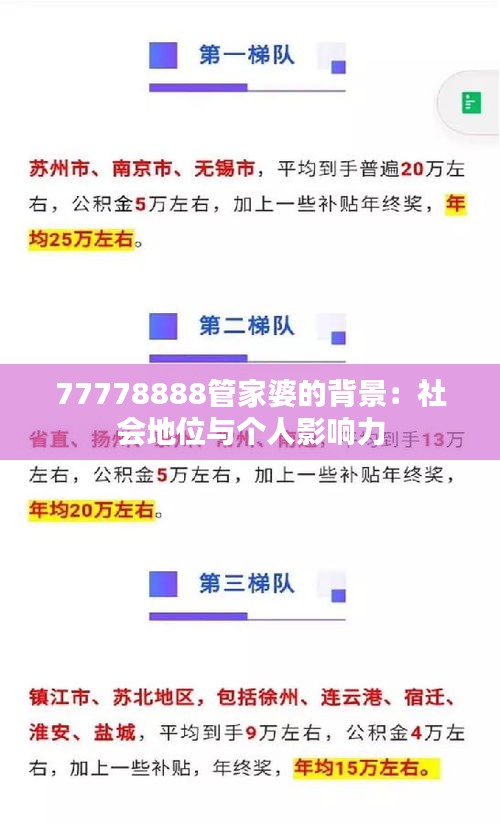77778888管家婆的背景：社會地位與個人影響力
