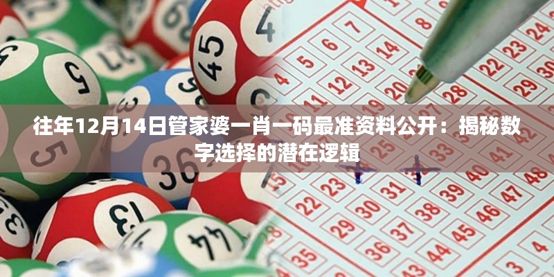 往年12月14日管家婆一肖一碼最準(zhǔn)資料公開：揭秘?cái)?shù)字選擇的潛在邏輯