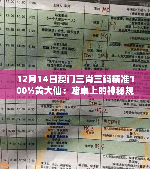 12月14日澳門三肖三碼精準100%黃大仙:賭桌上的神秘規律揭秘