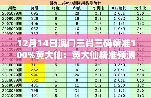 12月14日澳門三肖三碼精準100%黃大仙：黃大仙精準預測的獨特視角