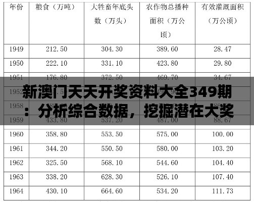 新澳門天天開獎資料大全349期：分析綜合數據，挖掘潛在大獎