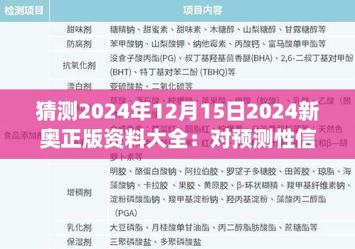 猜測2024年12月15日2024新奧正版資料大全:對預測性信息追蹤的深刻洞察