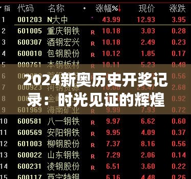 2024新奧歷史開獎記錄：時光見證的輝煌與奇跡