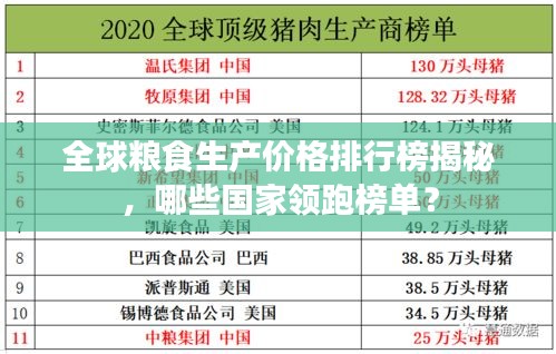全球糧食生產價格排行榜揭秘,哪些國家領跑榜單?
