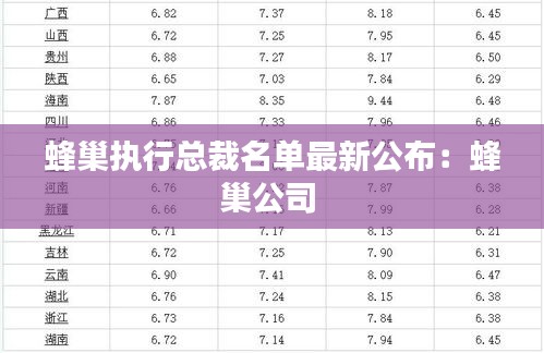 蜂巢執行總裁名單最新公布:蜂巢公司