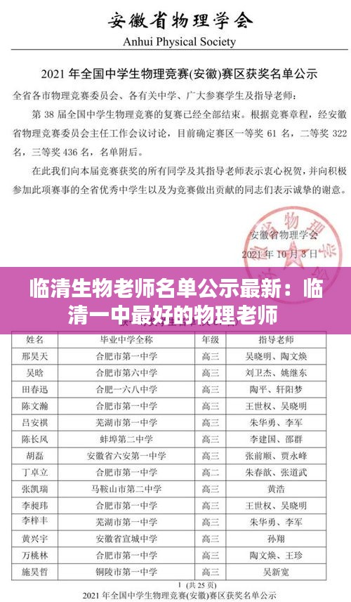 臨清生物老師名單公示最新:臨清一中最好的物理老師