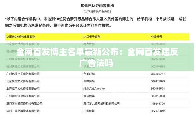 全網(wǎng)首發(fā)博主名單最新公布:全網(wǎng)首發(fā)違反廣告法嗎