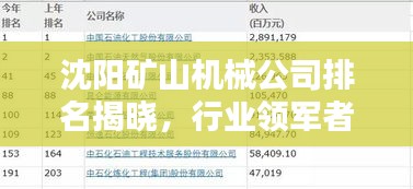 沈陽礦山機械公司排名揭曉,行業領軍者榜單出爐!