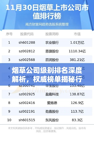 煙草公司級(jí)別排名深度解析,權(quán)威榜單揭秘行業(yè)巨頭排名!