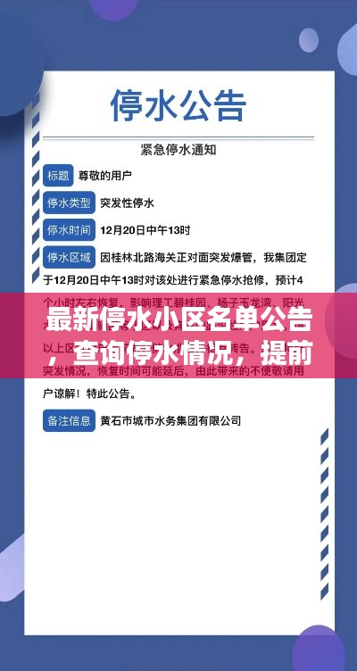 最新停水小區名單公告,查詢停水情況,提前做好準備