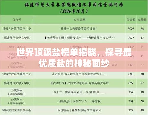 世界頂級鹽榜單揭曉,探尋最優(yōu)質(zhì)鹽的神秘面紗