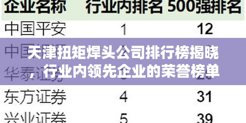 天津扭矩焊頭公司排行榜揭曉,行業內領先企業的榮譽榜單