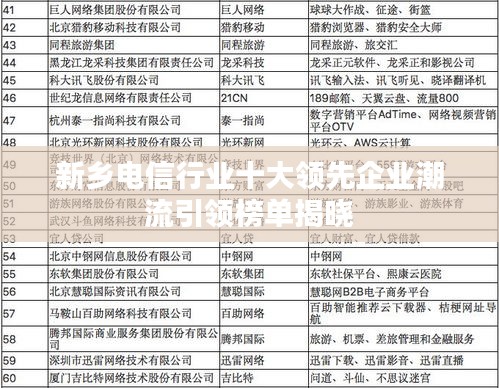 新鄉(xiāng)電信行業(yè)十大領先企業(yè)潮流引領榜單揭曉