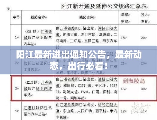 陽江最新進出通知公告，最新動態，出行必看！
