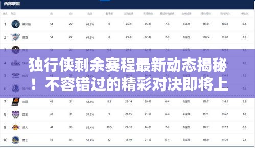 獨(dú)行俠剩余賽程最新動態(tài)揭秘！不容錯過的精彩對決即將上演！