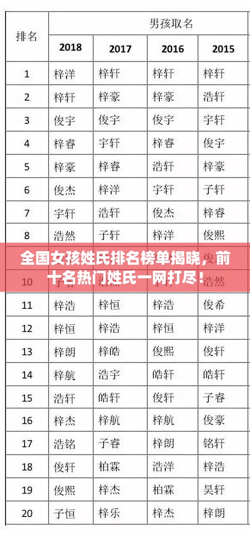 全國女孩姓氏排名榜單揭曉，前十名熱門姓氏一網(wǎng)打盡！