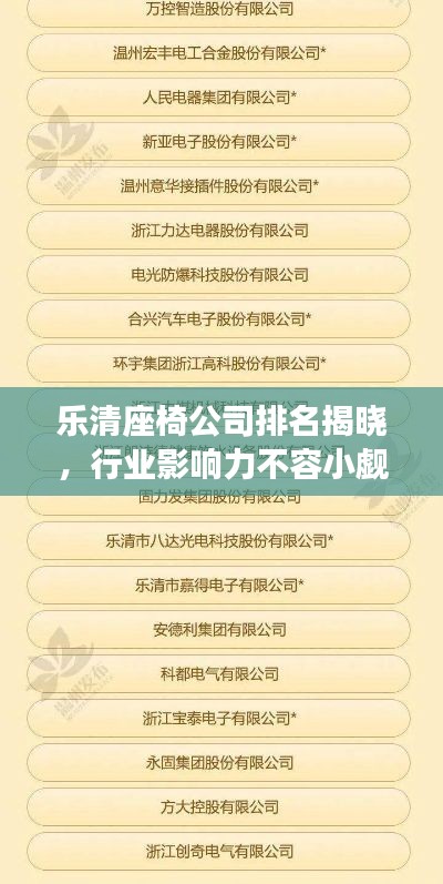 樂清座椅公司排名揭曉，行業影響力不容小覷