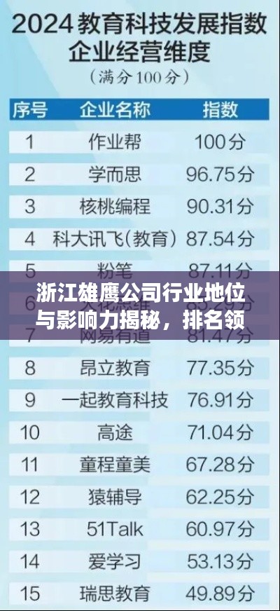 浙江雄鷹公司行業地位與影響力揭秘，排名領先，引領行業發展！