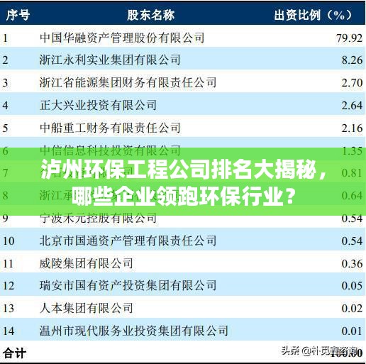 瀘州環(huán)保工程公司排名大揭秘,哪些企業(yè)領跑環(huán)保行業(yè)?