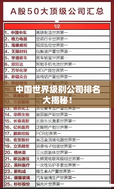 中國世界級別公司排名大揭秘！