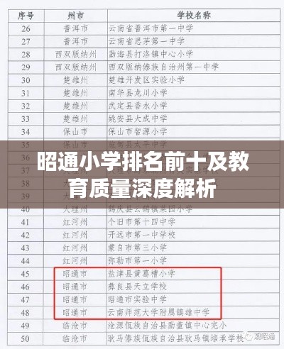 昭通小學排名前十及教育質量深度解析