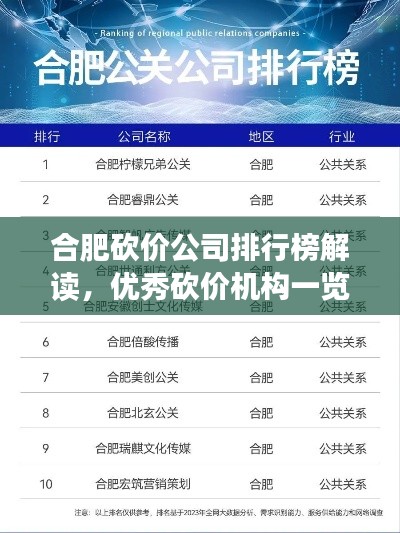 合肥砍價公司排行榜解讀，優(yōu)秀砍價機構(gòu)一覽