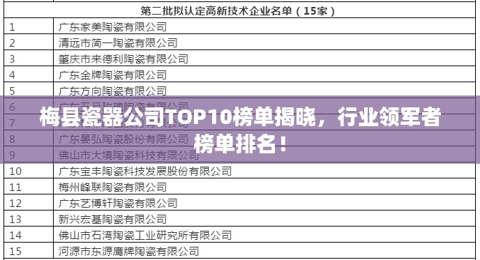 梅縣瓷器公司TOP10榜單揭曉，行業領軍者榜單排名！