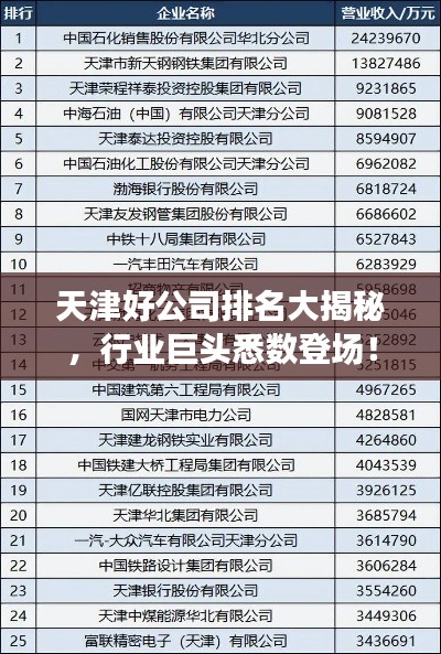 天津好公司排名大揭秘，行業(yè)巨頭悉數(shù)登場(chǎng)！