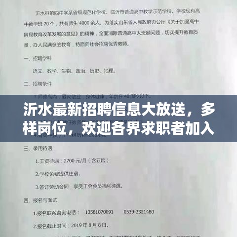 沂水最新招聘信息大放送,多樣崗位,歡迎各界求職者加入,年齡至55歲
