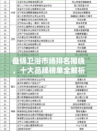 盤錦衛(wèi)浴市場排名揭曉,十大品牌榜單全解析!