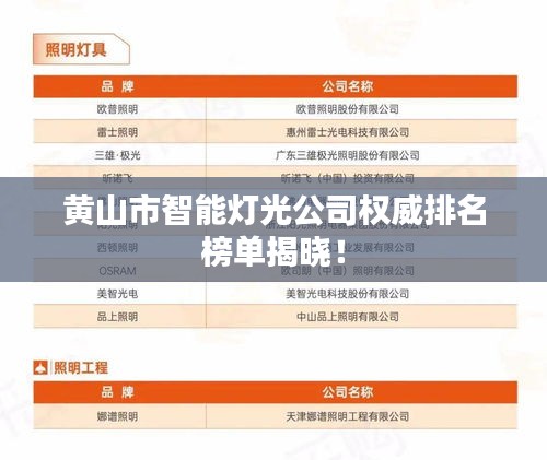 黃山市智能燈光公司權威排名榜單揭曉!