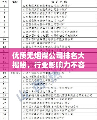 優質無煙煤公司排名大揭秘,行業影響力不容小覷