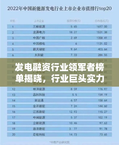 發電融資行業領軍者榜單揭曉,行業巨頭實力排名!