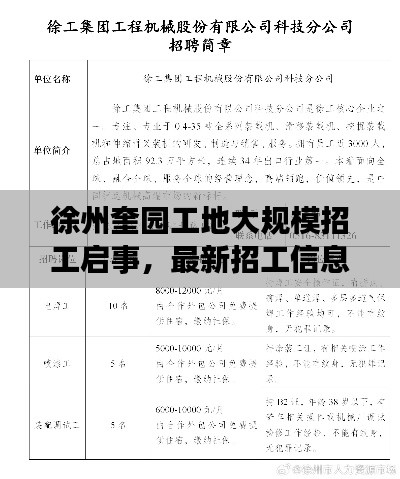徐州奎園工地大規模招工啟事,最新招工信息全解析