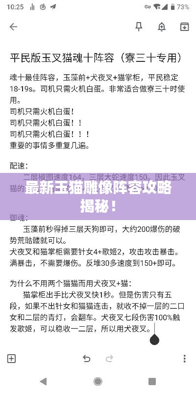 最新玉貓雕像陣容攻略揭秘!